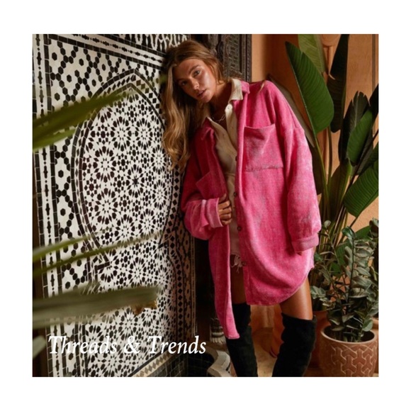 Luxurious Soft Pink Chenille Oversized Button Down Duo Cardigan/Jacket - Picture 2 of 11